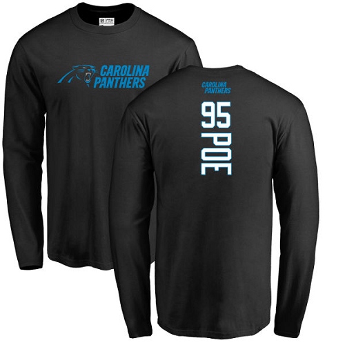 Carolina Panthers Men Black Dontari Poe Backer NFL Football #95 Long Sleeve T Shirt->nfl t-shirts->Sports Accessory